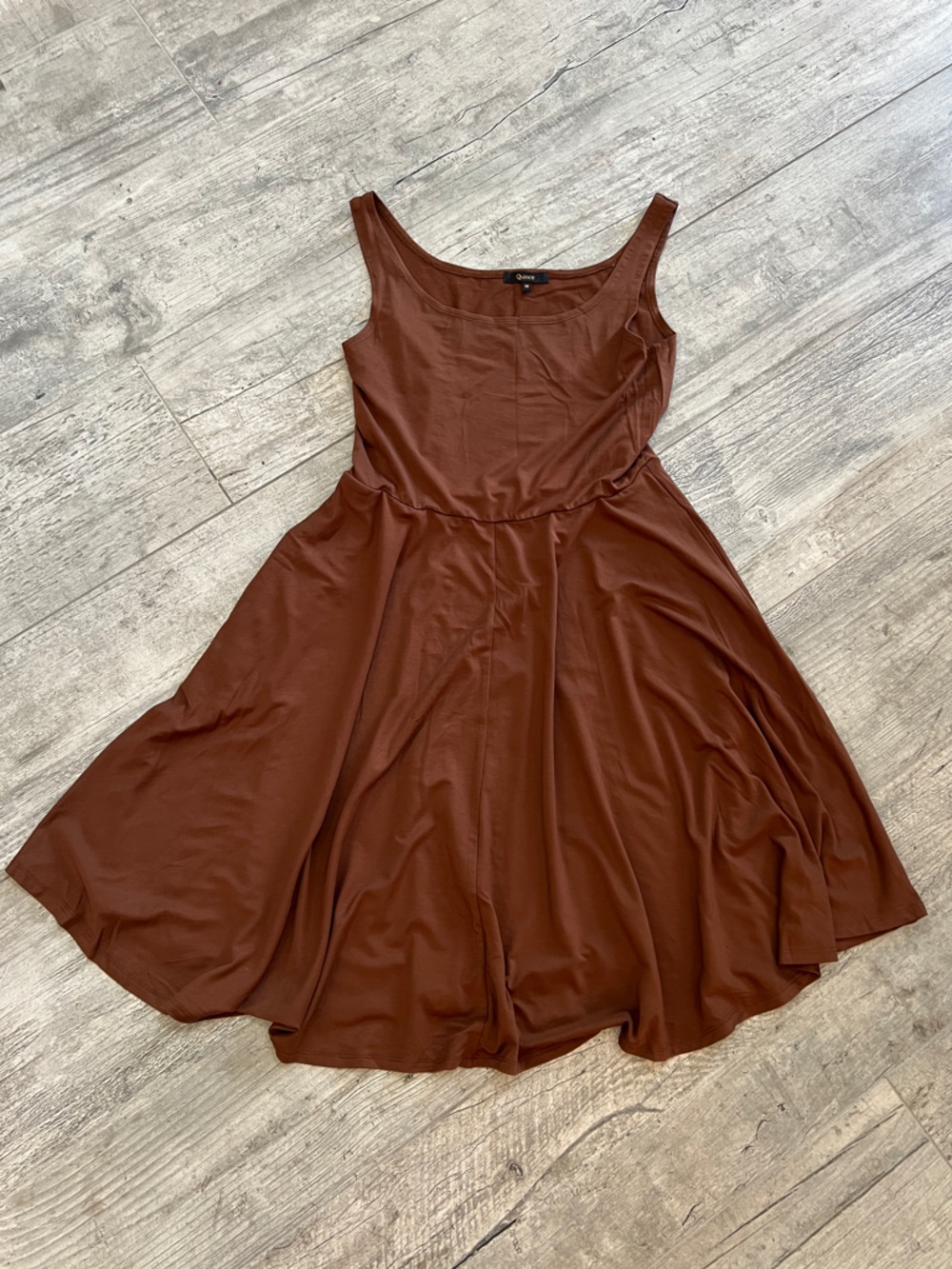 NWOT Quince Tencel Jersey Rust Brown Sleeveless Fit & Flare Dress Sz M